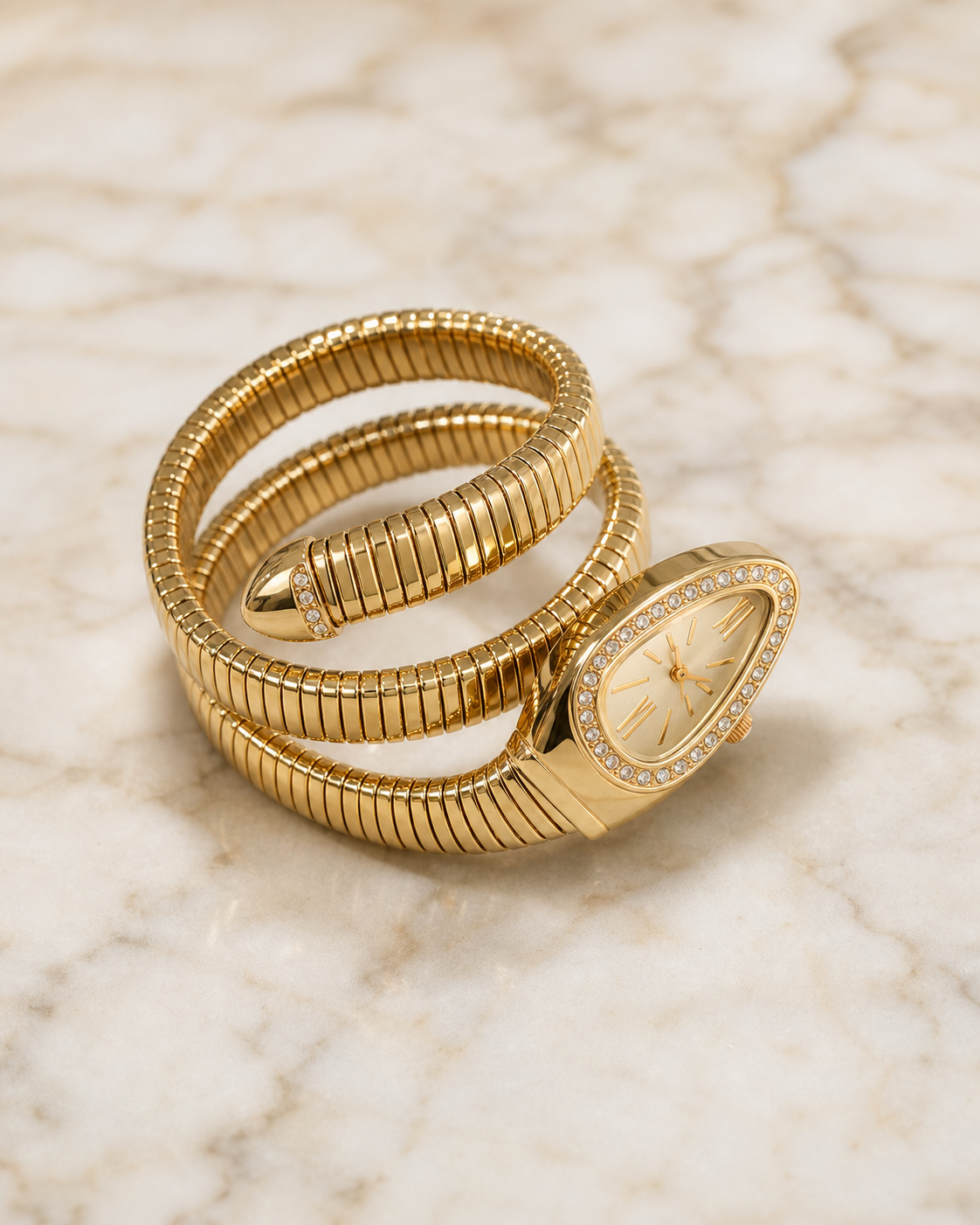 Snake Wrap Bangle Watch in Gold