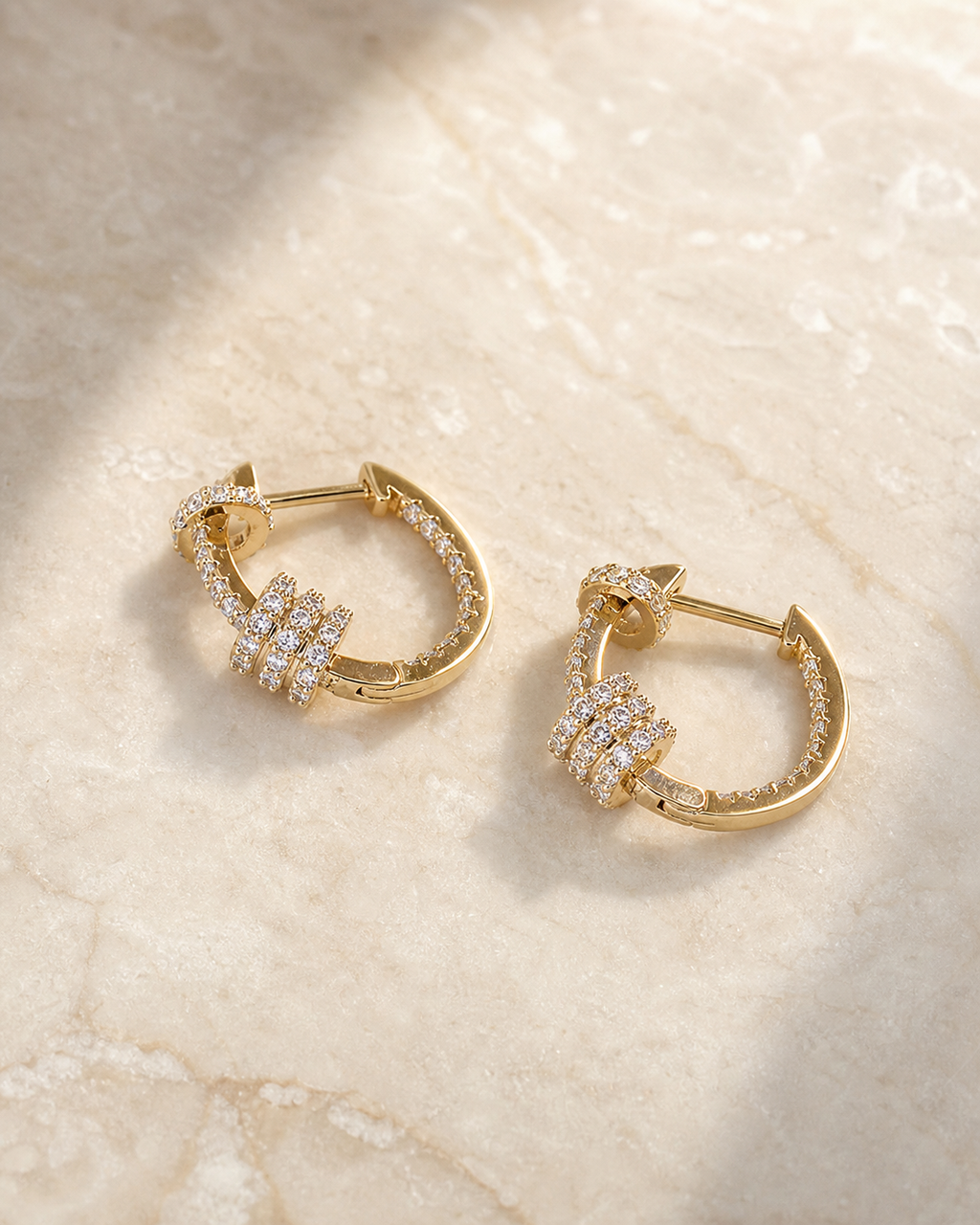 Pavé Zircon Buckle Earrings in 14k Gold
