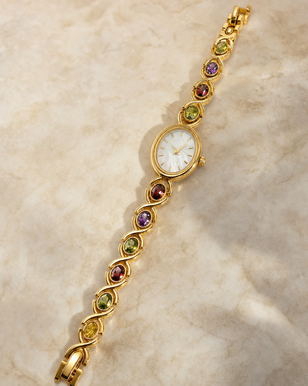 Tourmaline & Mother-of-Pearl Watch in Gold