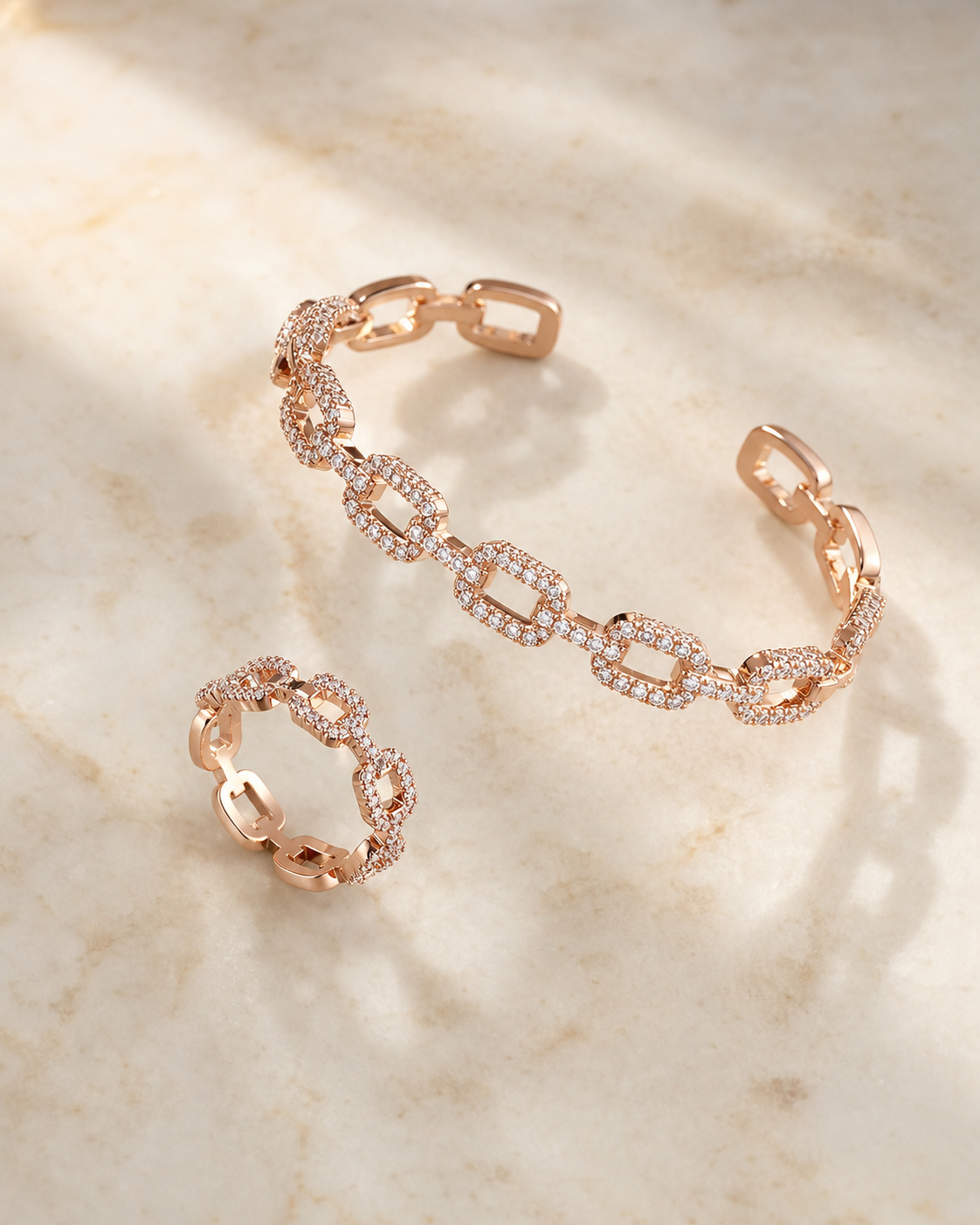 Crystal Ring & Bangle Set in Silver