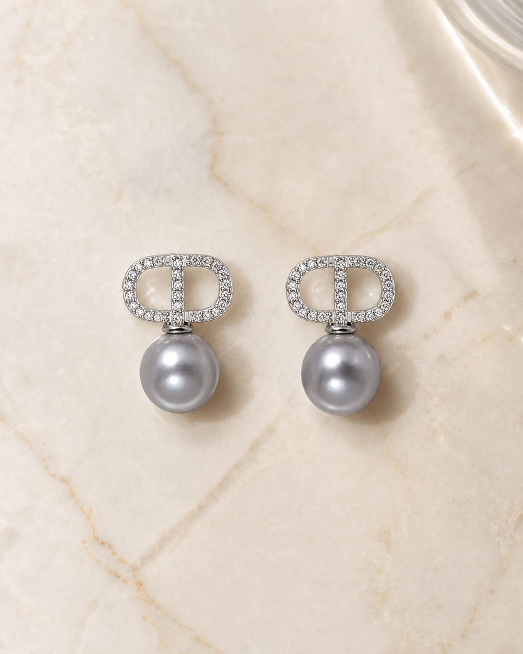 Pearl Drop Crystal Earrings in Sterling Silver