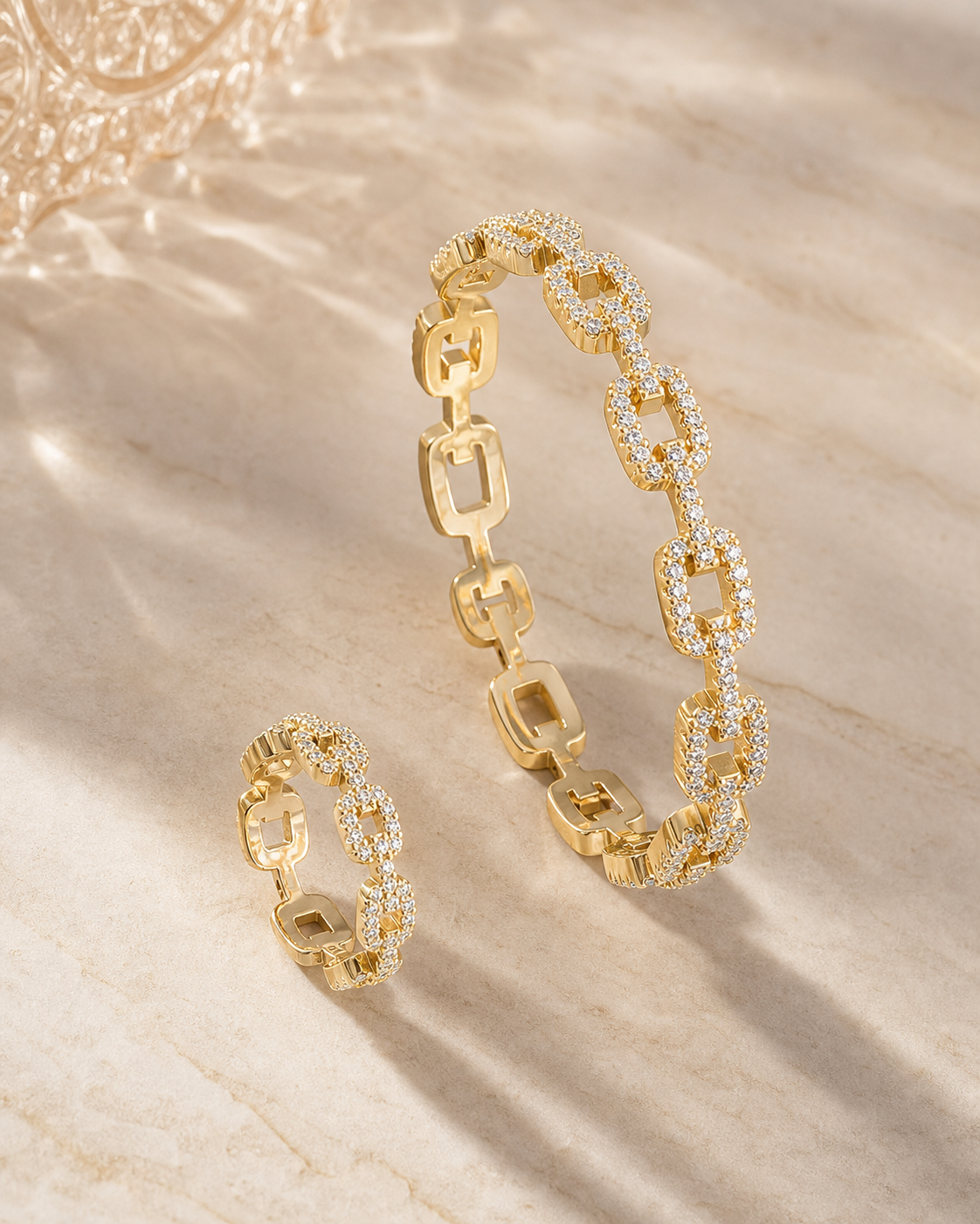 Crystal Ring & Bangle Set in Silver