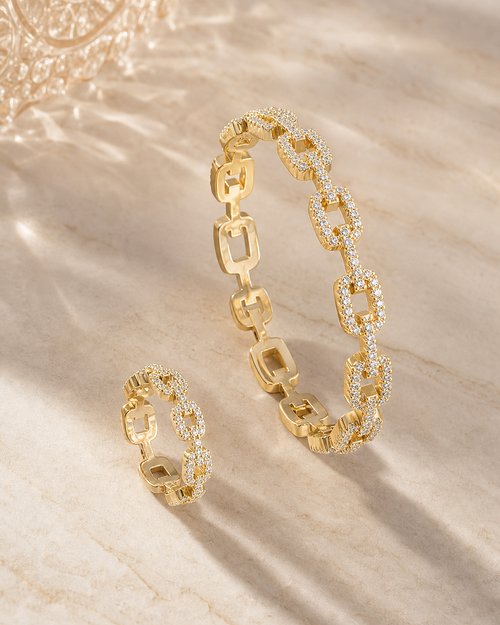 Crystal Ring & Bangle Set in Silver