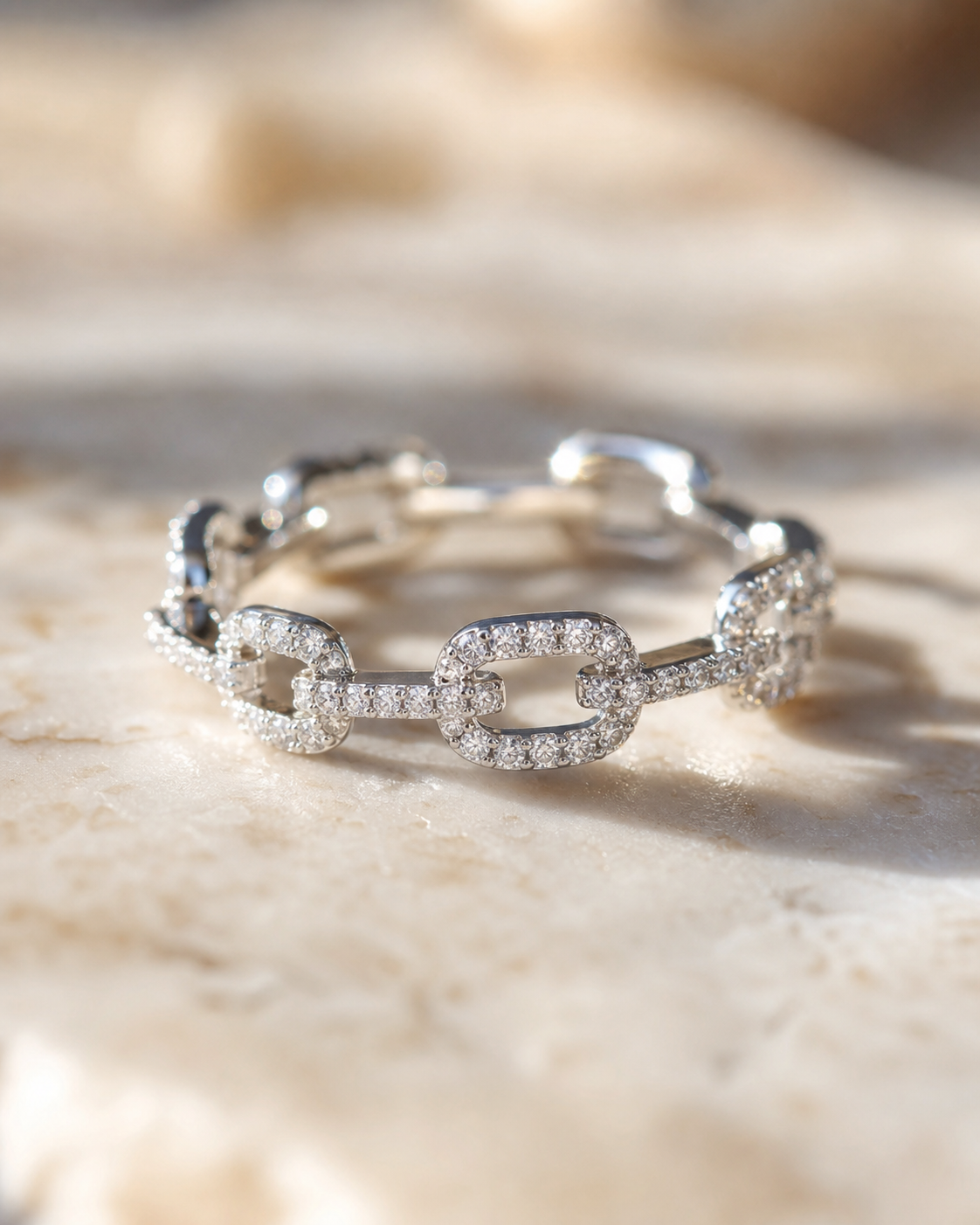 Geometric CZ Stacking Ring in Sterling Silver