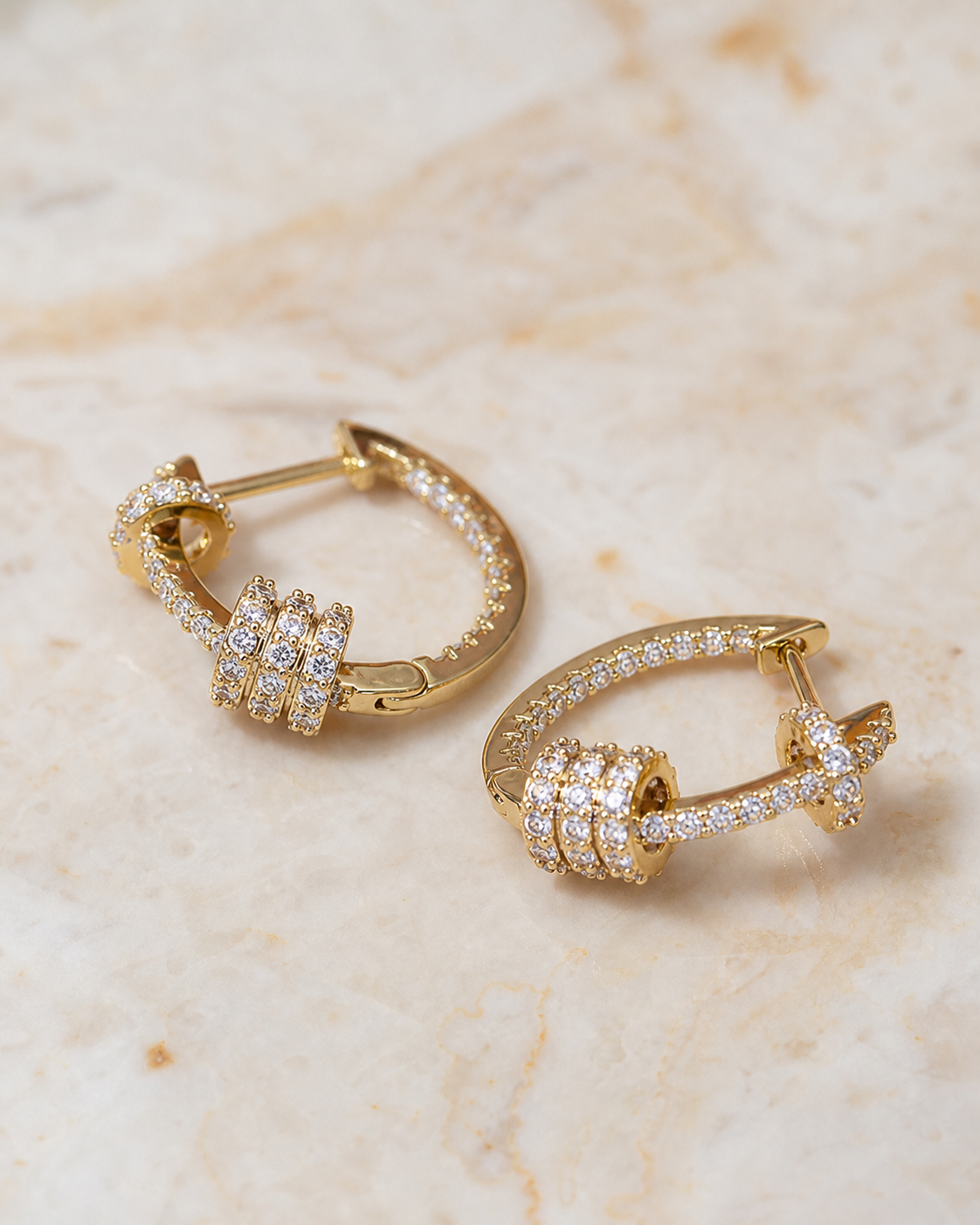 Pavé Zircon Buckle Earrings in 14k Gold