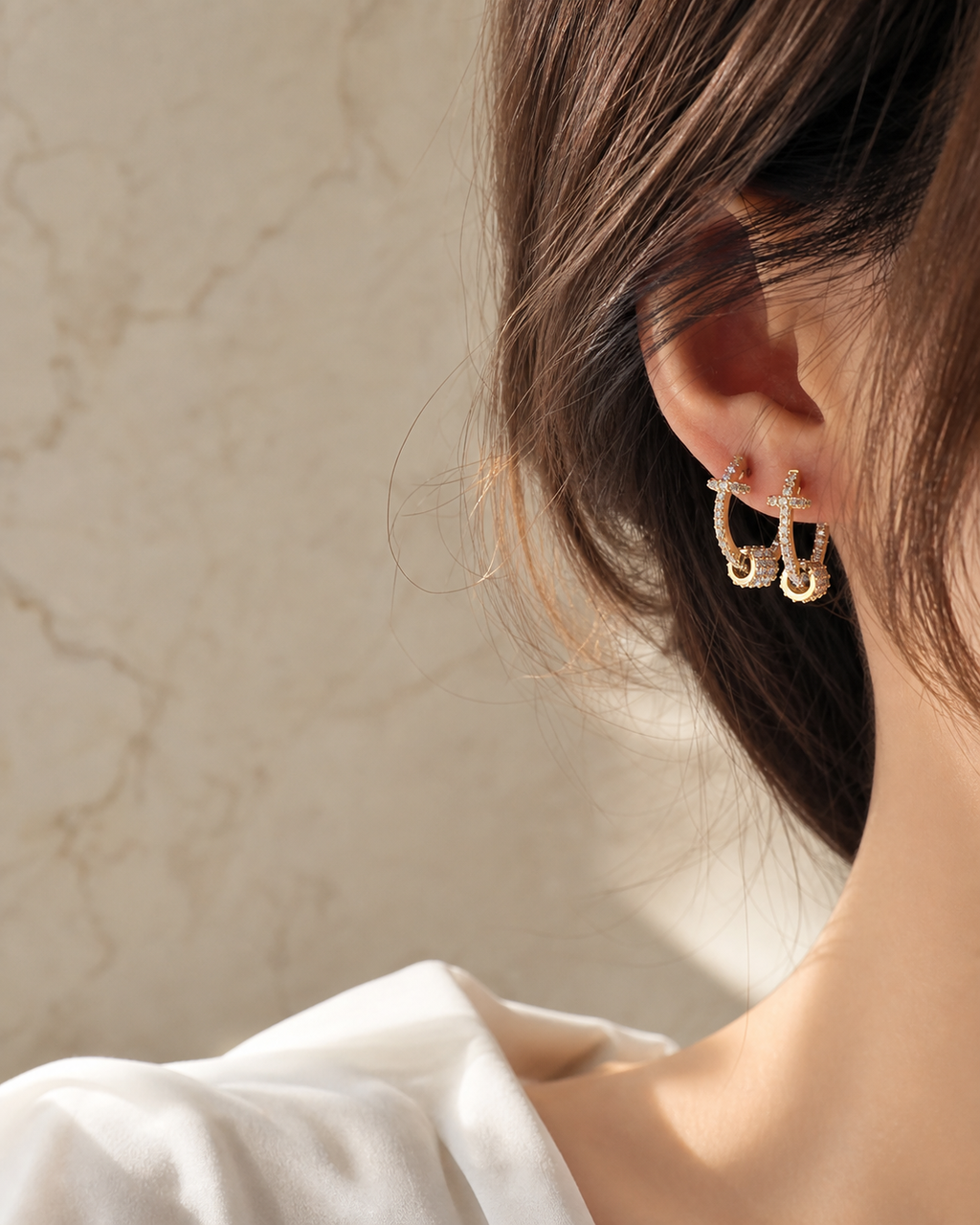 Pavé Zircon Buckle Earrings in 14k Gold
