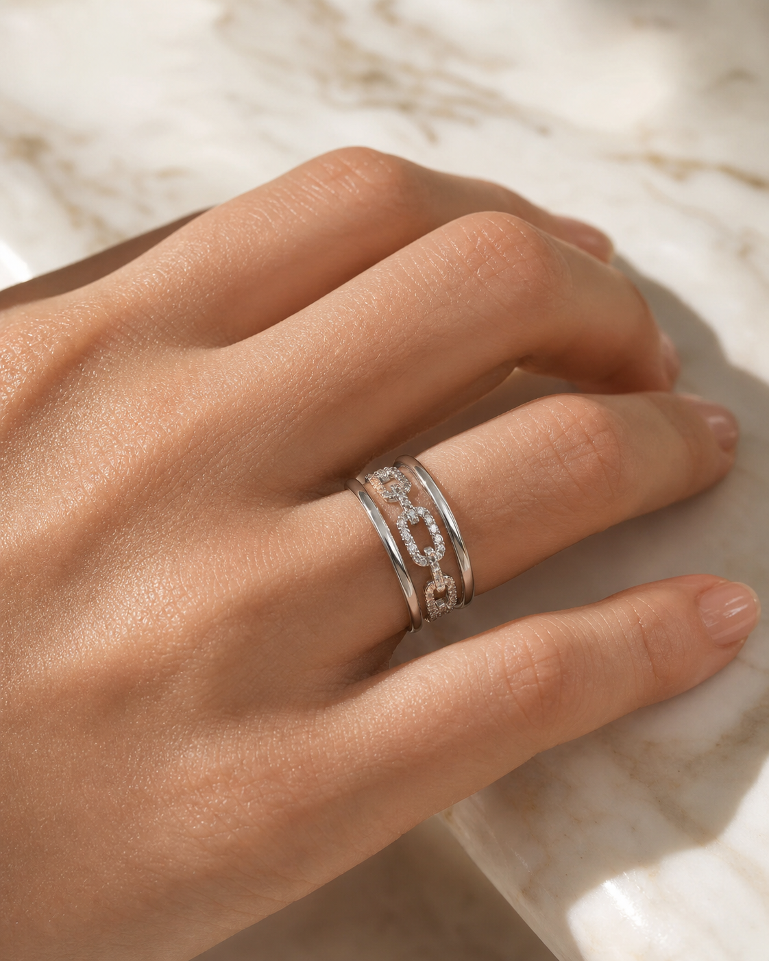 Geometric CZ Stacking Ring in Sterling Silver