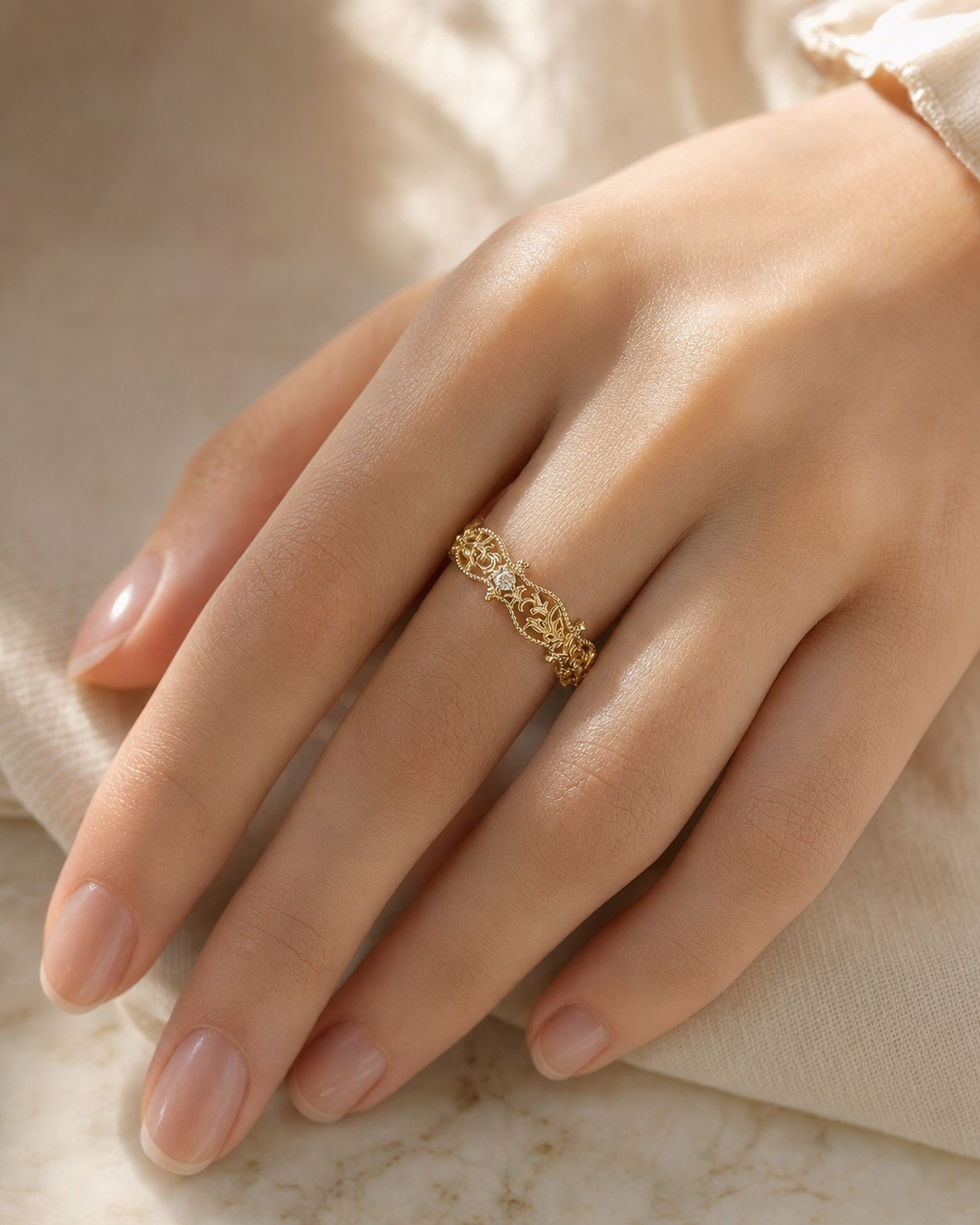 Vine Zircon Ring in Sterling Silver