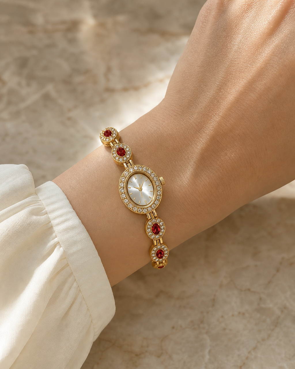 Tourmaline Halo Watch in Gold