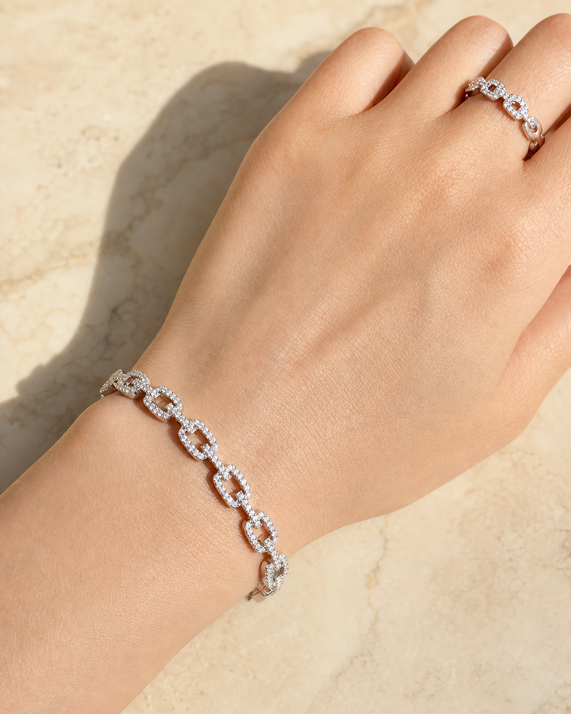 Crystal Ring & Bangle Set in Silver