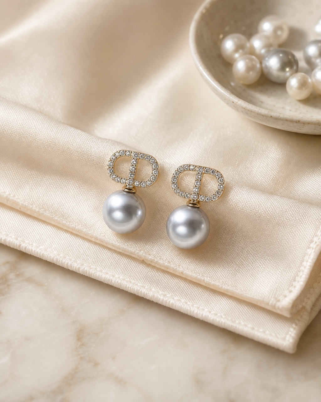 Pearl Drop Crystal Earrings in Sterling Silver