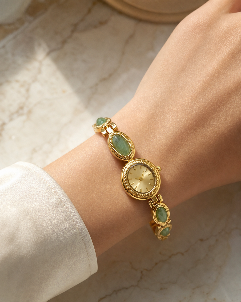 Jade Bracelet Watch in Gold