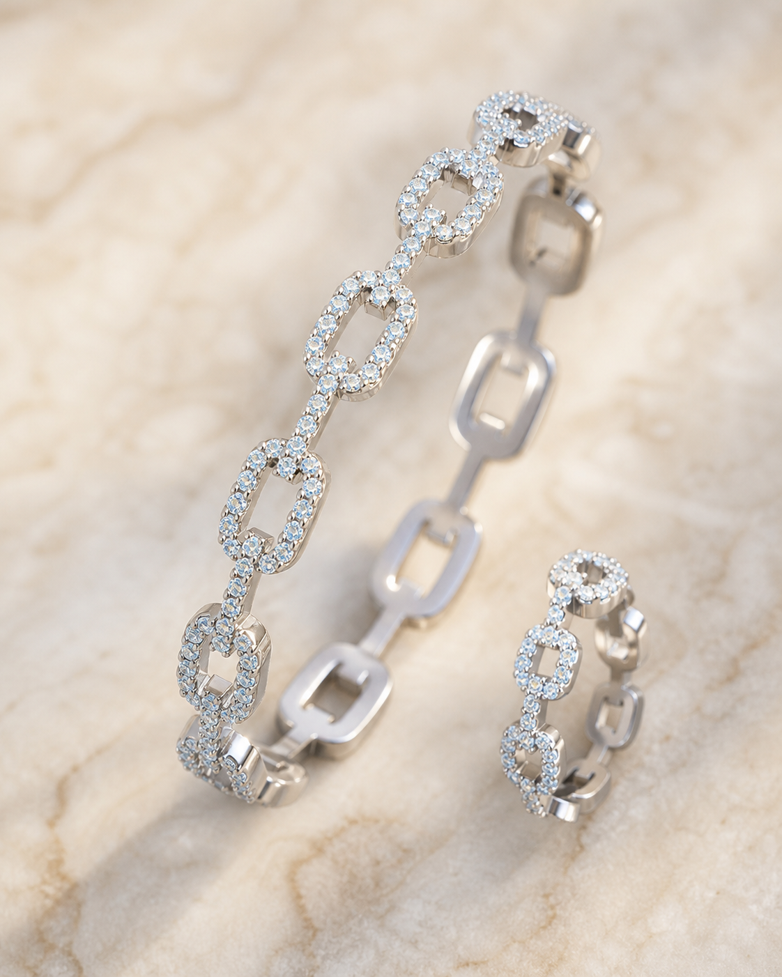 Crystal Ring & Bangle Set in Silver
