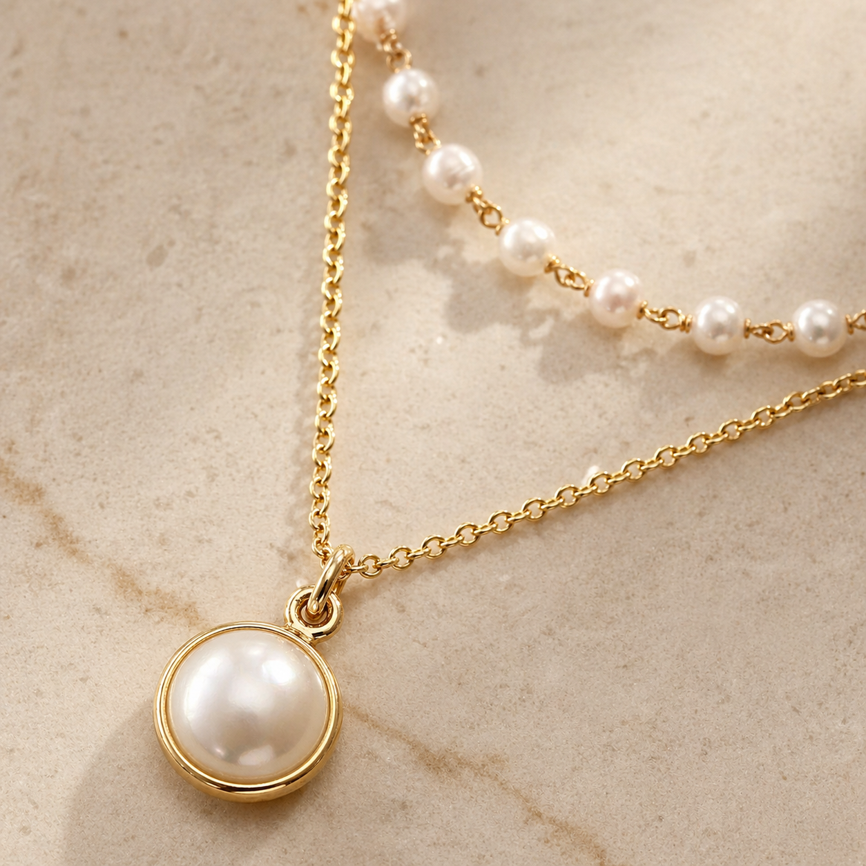 Pearl Layered Necklace in 18k Gold