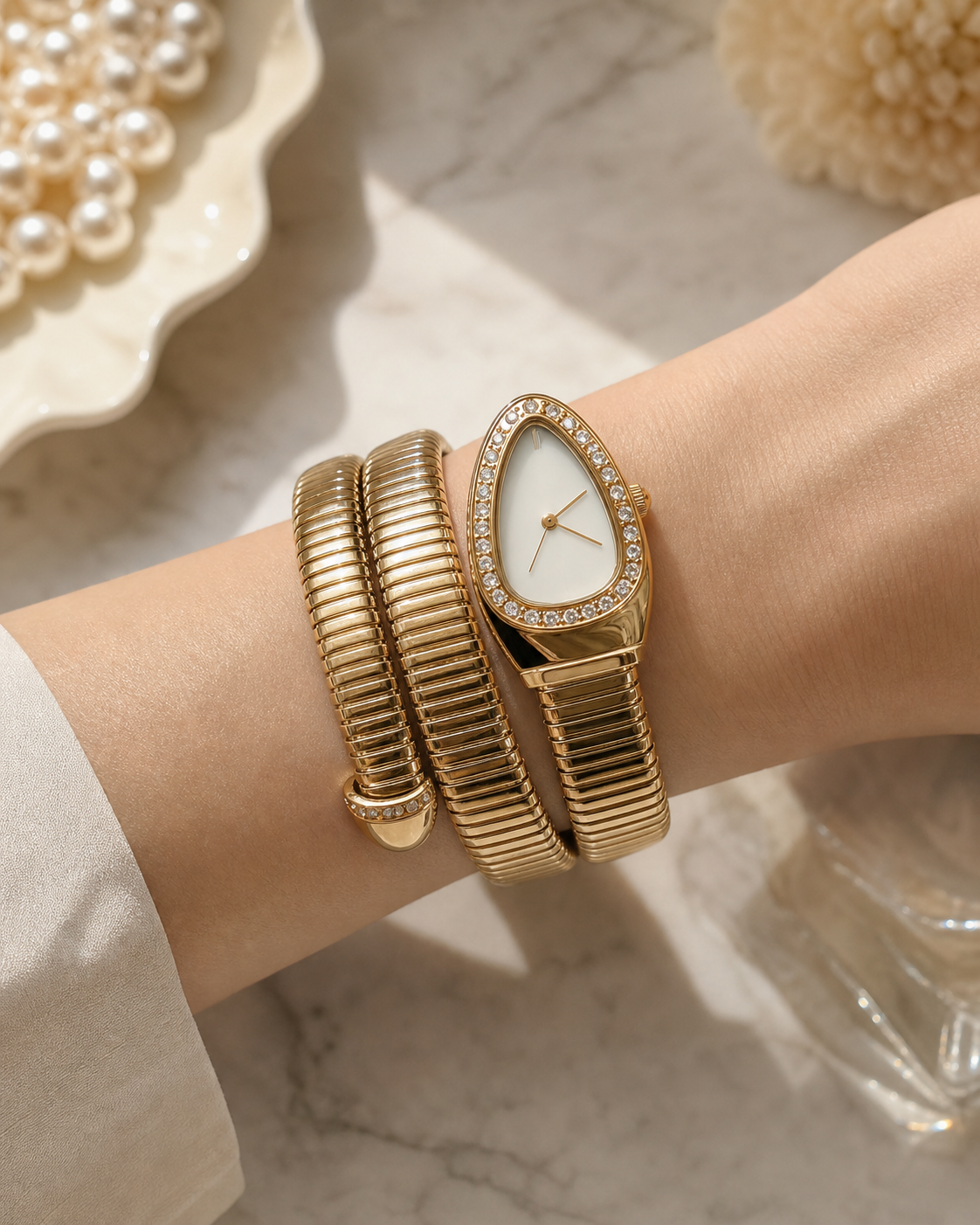 Snake Wrap Bangle Watch in Gold