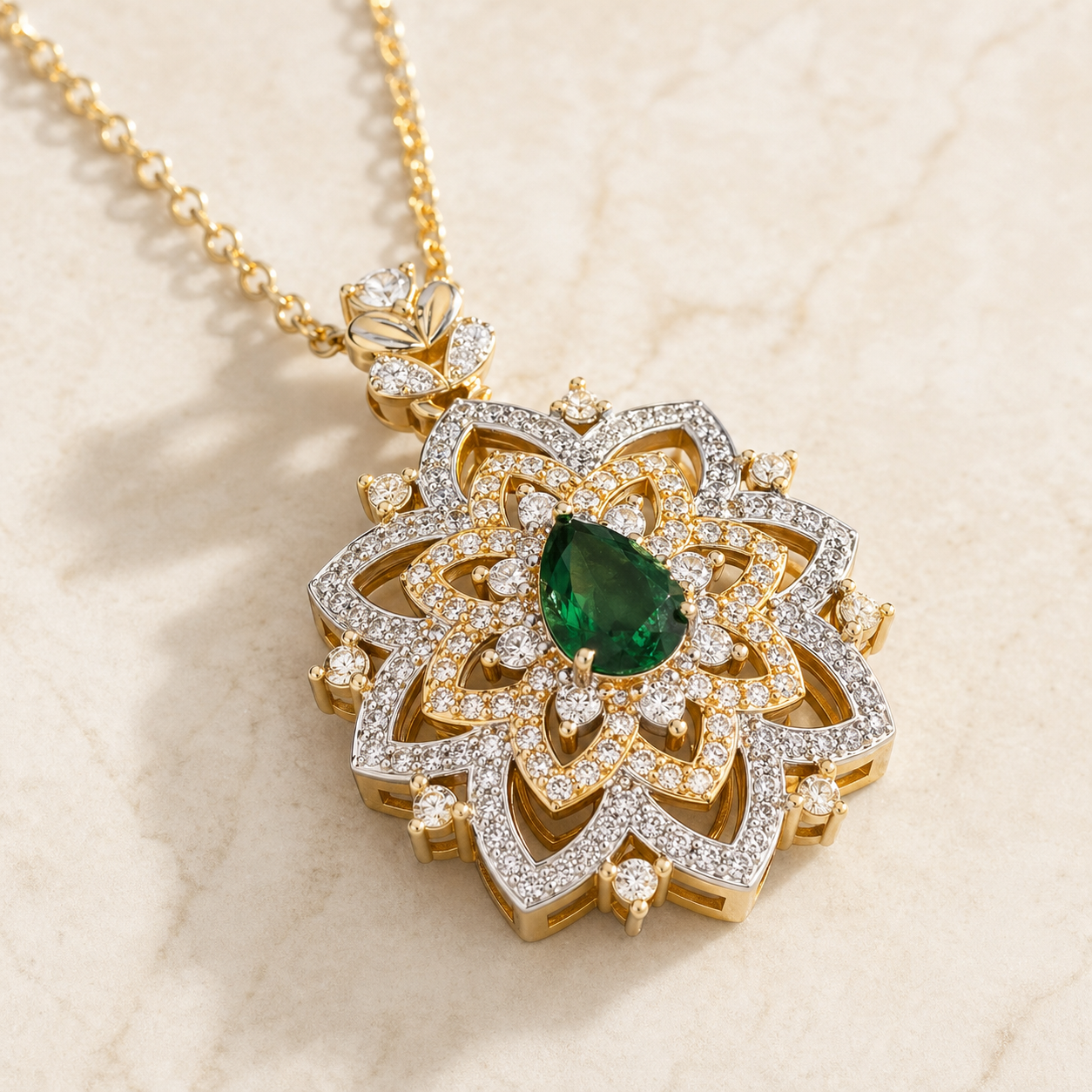 Emerald Pendant Necklace in 18k Gold