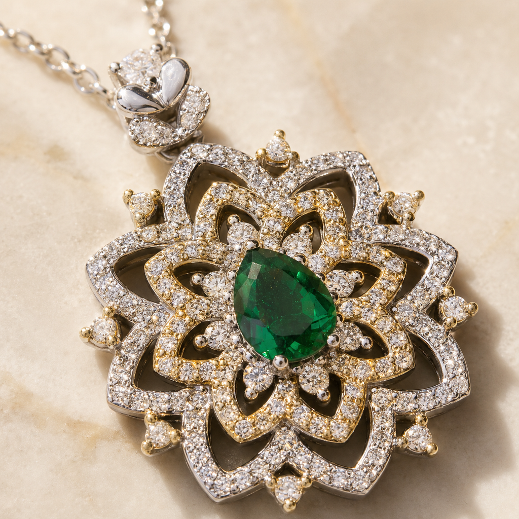 Emerald Pendant Necklace in 18k Gold