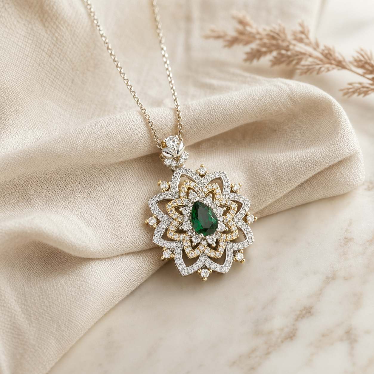 Emerald Pendant Necklace in 18k Gold