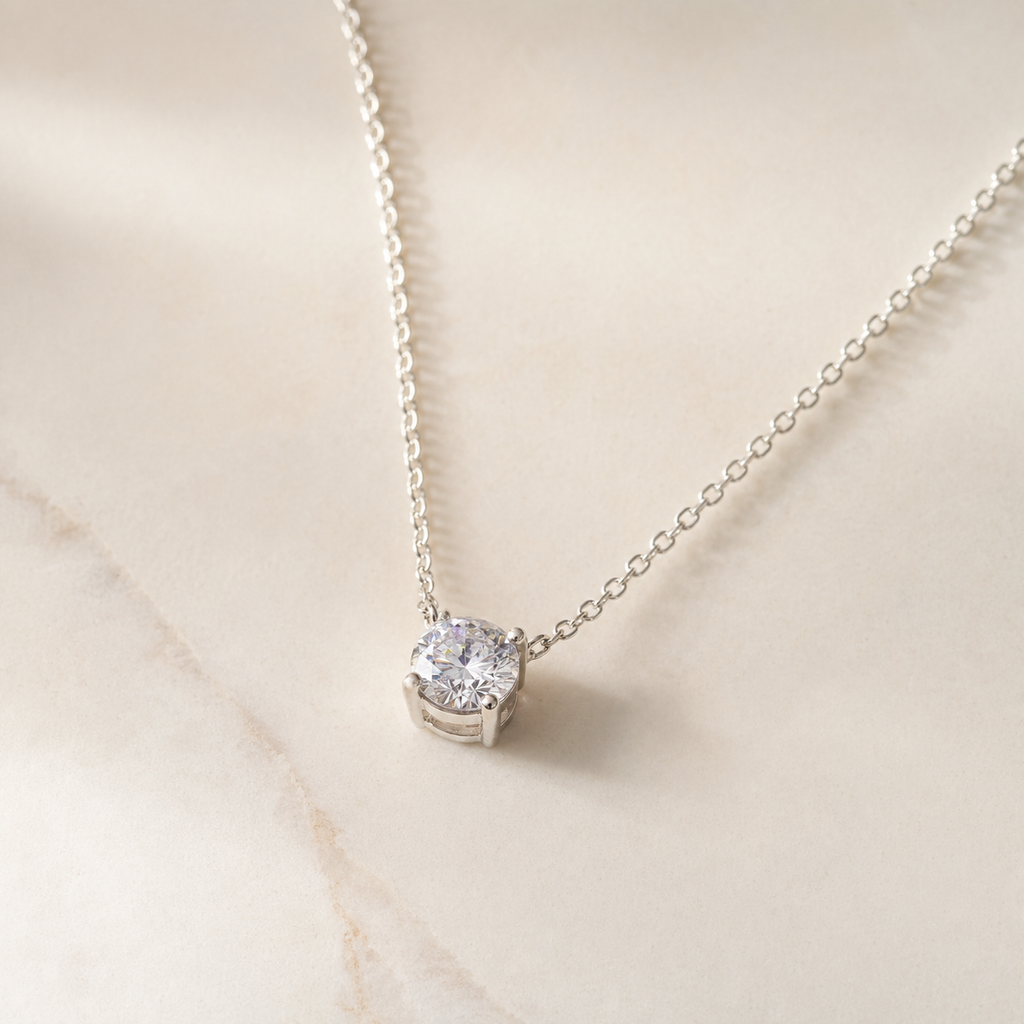 Zircon Solitaire Necklace in Sterling Silver