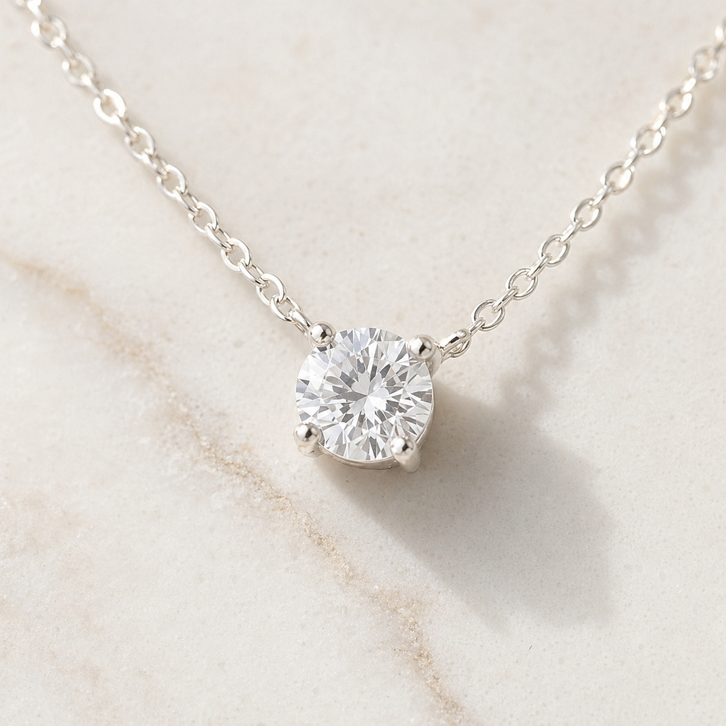 Zircon Solitaire Necklace in Sterling Silver