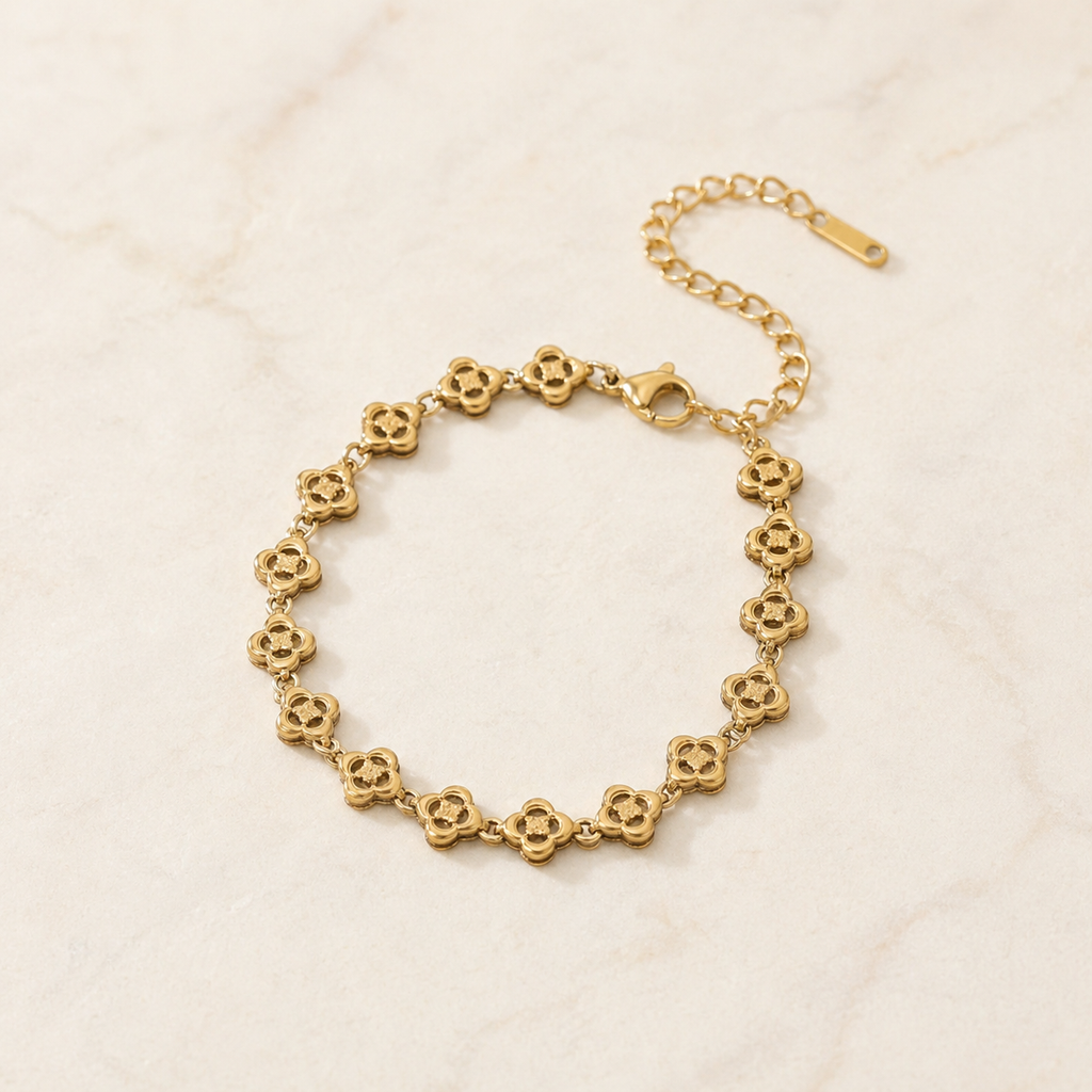 Etched Floral Bracelet in 18k Gold