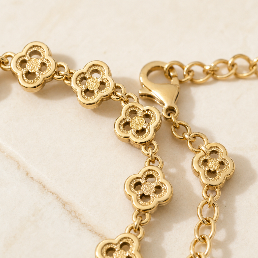 Etched Floral Bracelet in 18k Gold