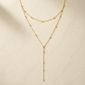 Beaded Y-Drop Necklace in 14k Gold