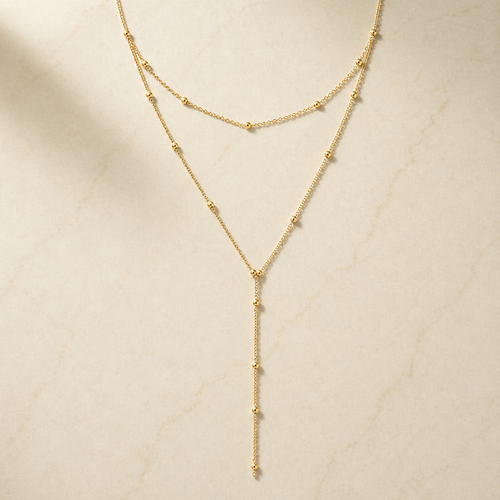 Beaded Y-Drop Necklace in 14k Gold