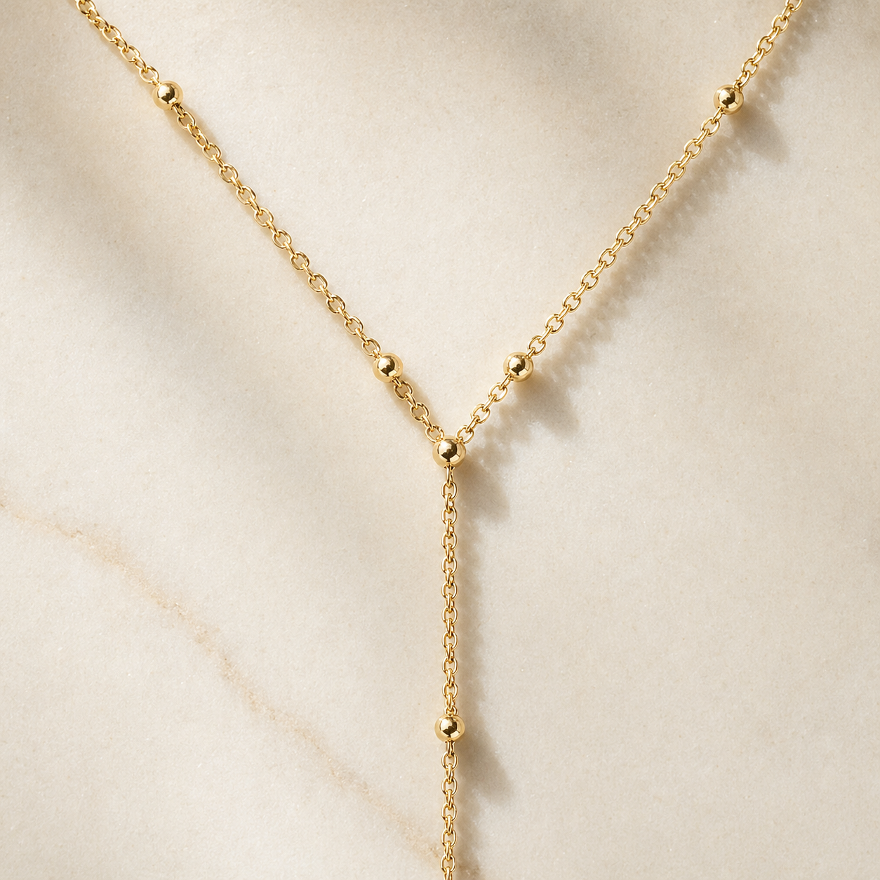 Beaded Y-Drop Necklace in 14k Gold