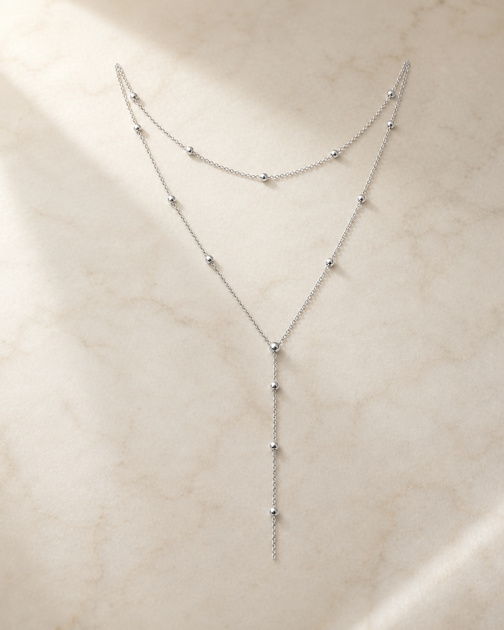 Beaded Y-Drop Necklace in 14k Gold — Silver