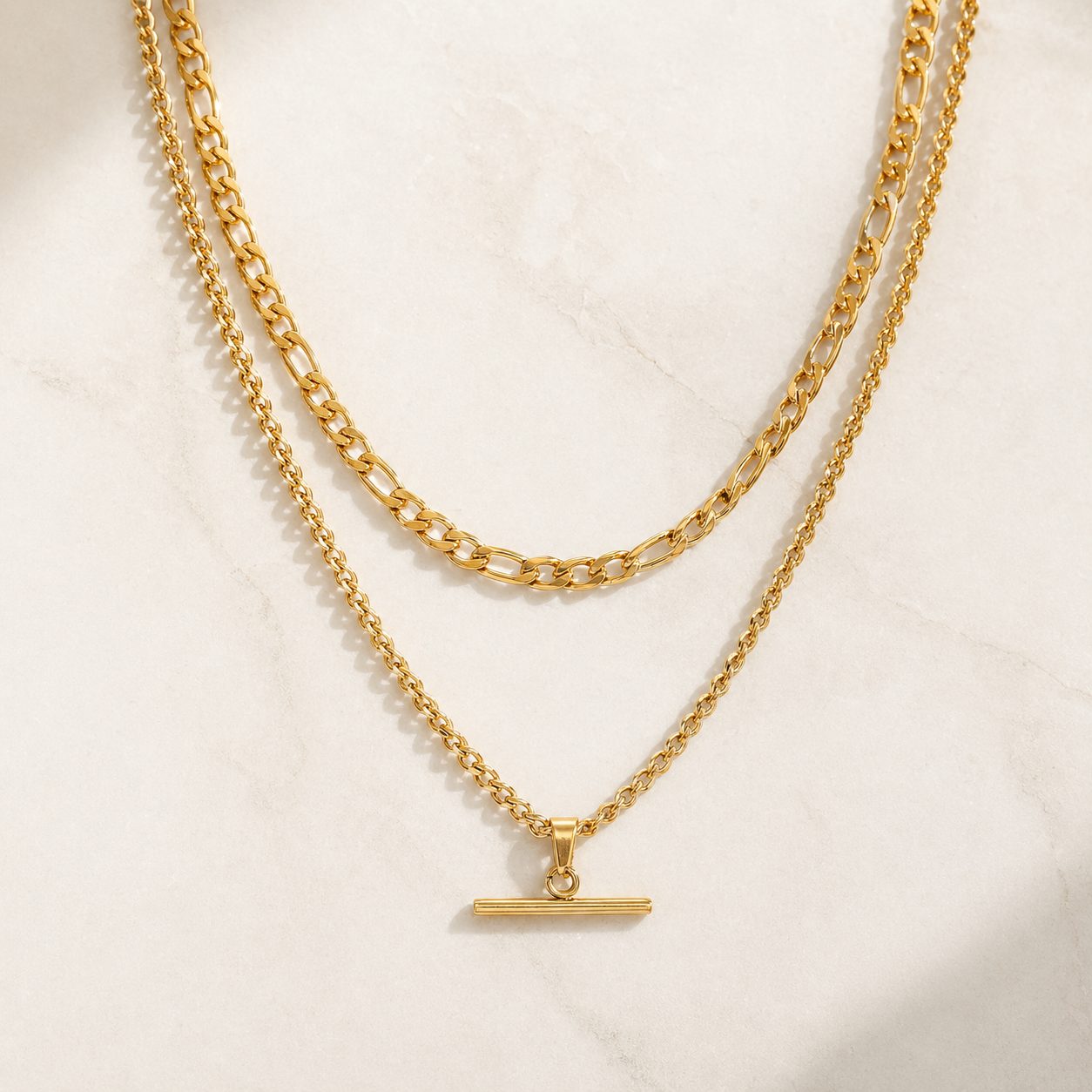 Layered Chain Necklace in 18k Gold