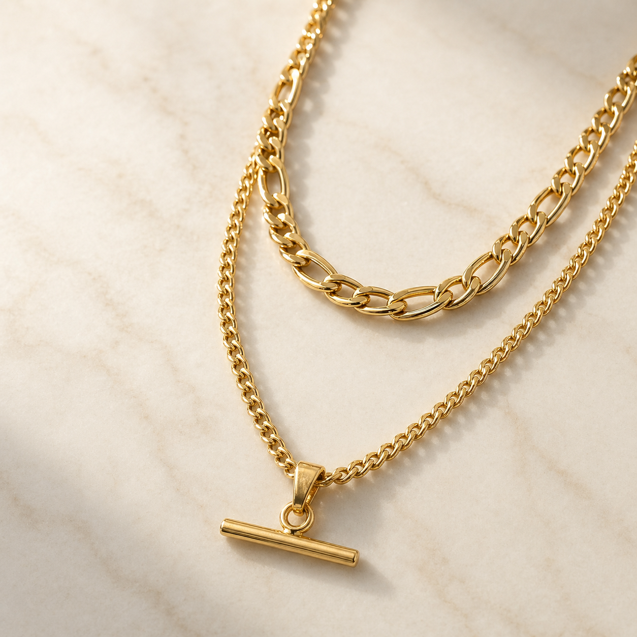 Layered Chain Necklace in 18k Gold