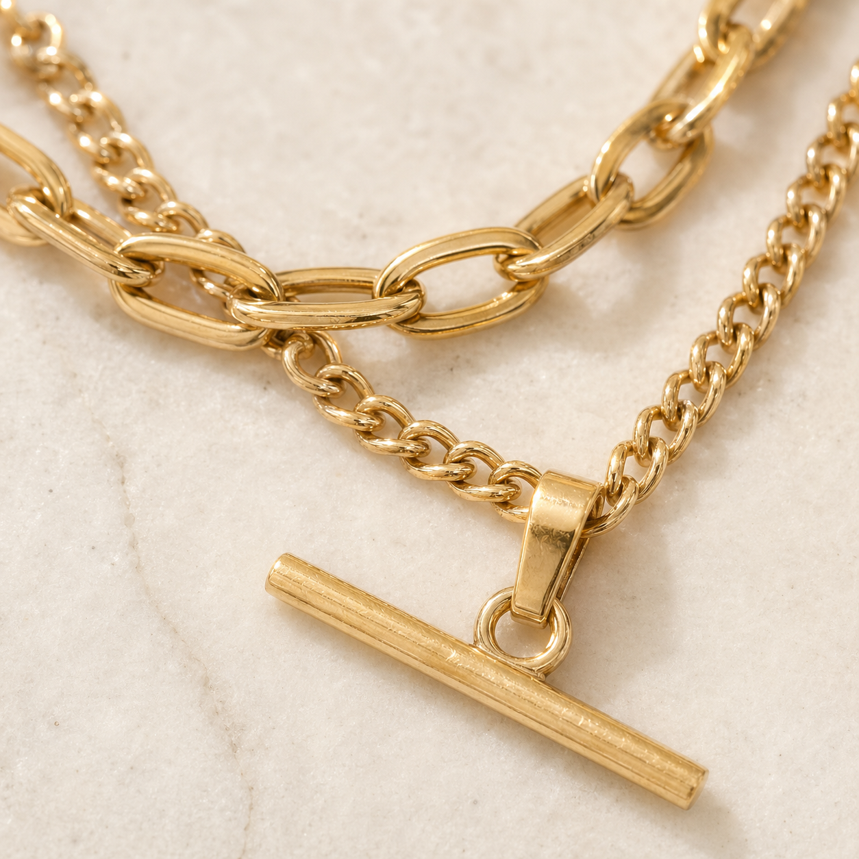 Layered Chain Necklace in 18k Gold