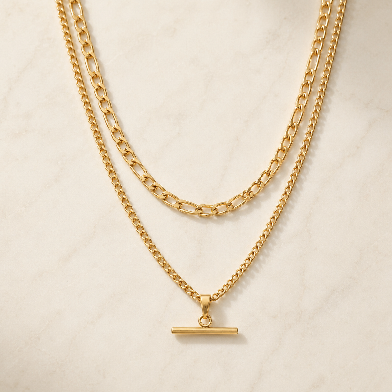 Layered Chain Necklace in 18k Gold