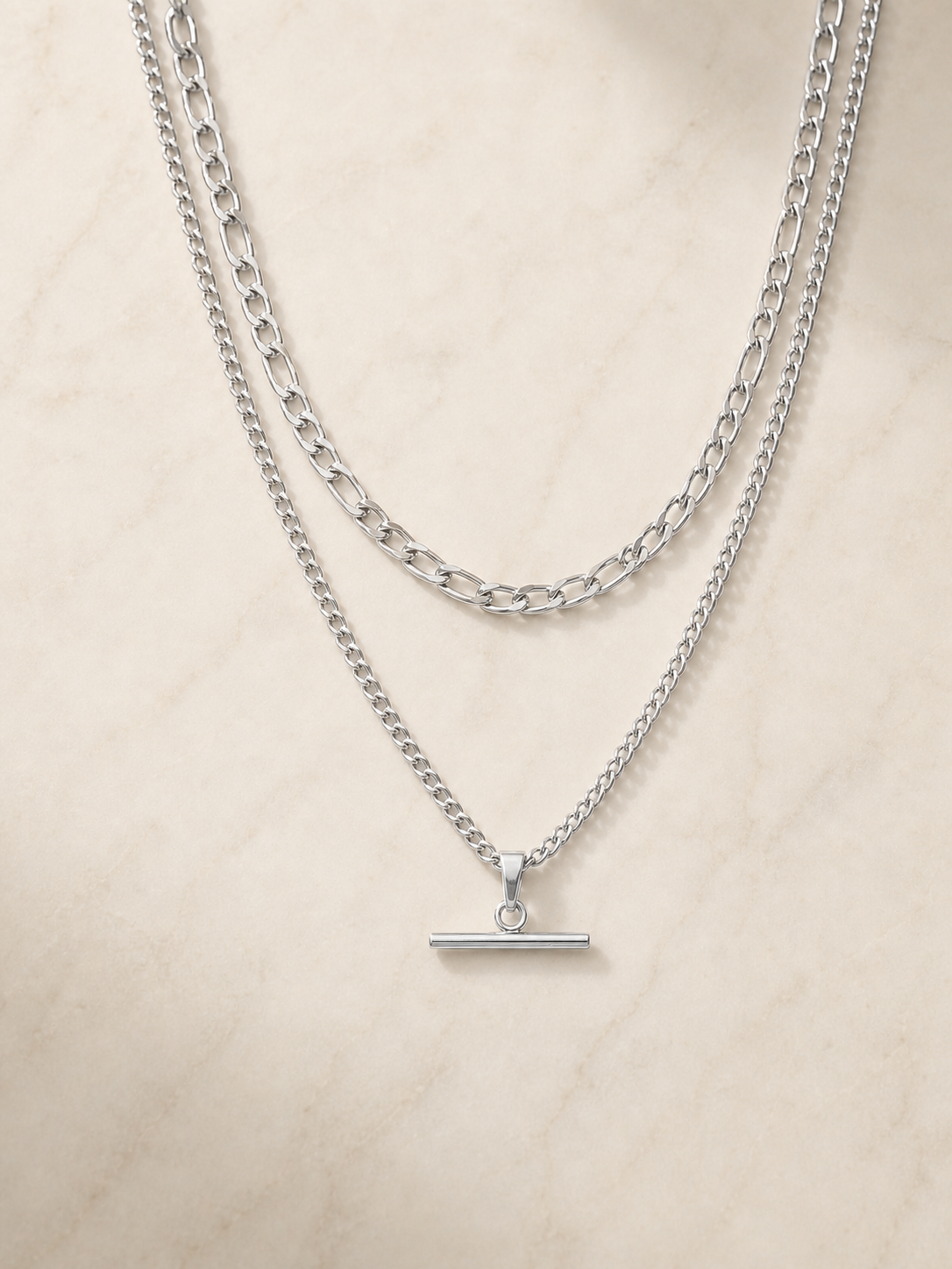 Layered Chain Necklace in 18k Gold — Silver