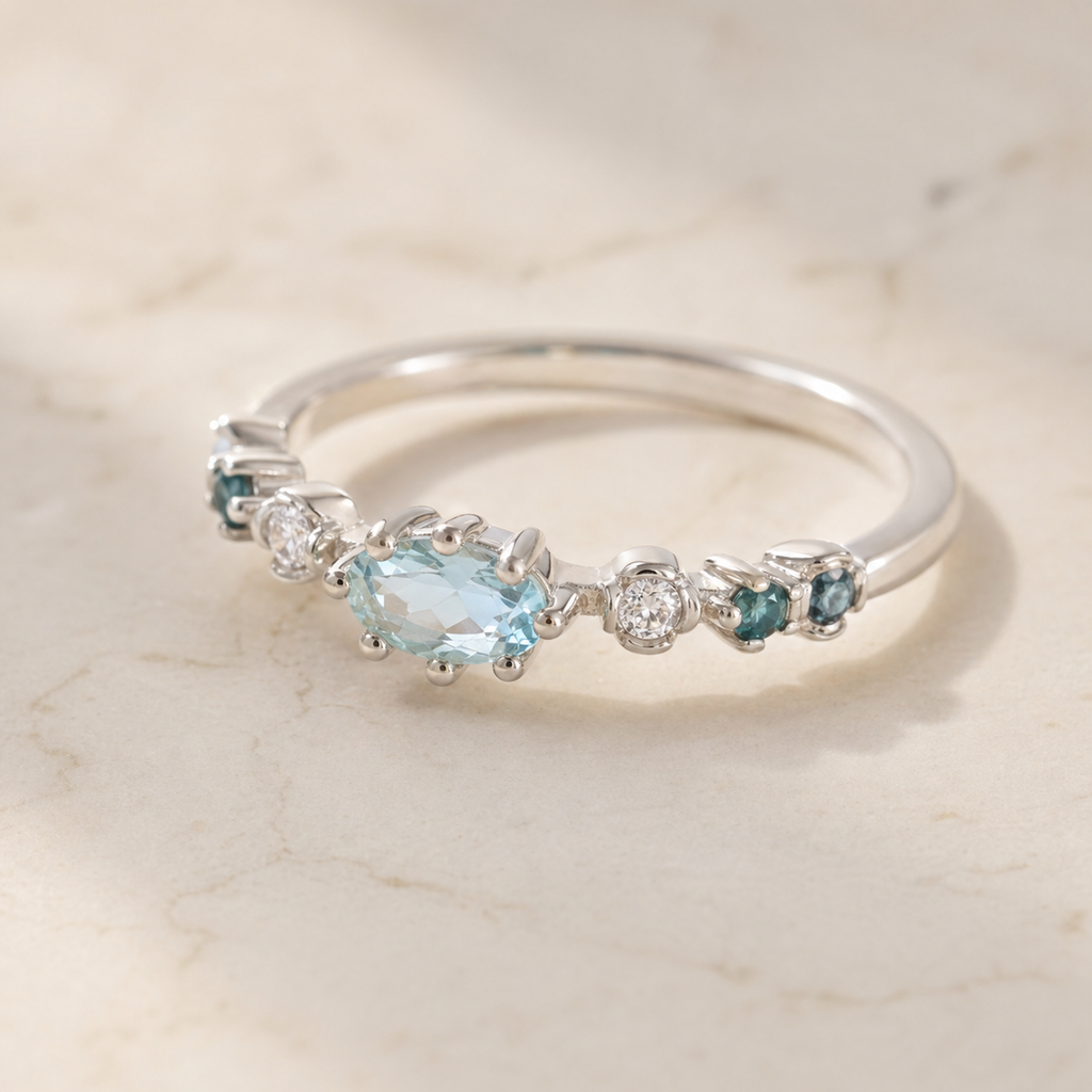 Zircon Halo Ring in Sterling Silver