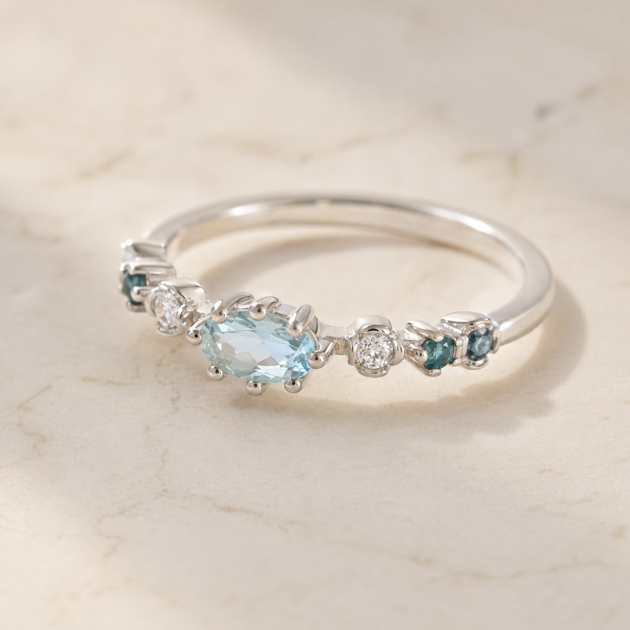 Zircon Halo Ring in Sterling Silver