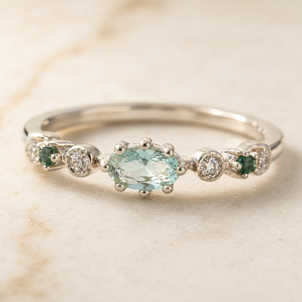 Zircon Halo Ring in Sterling Silver