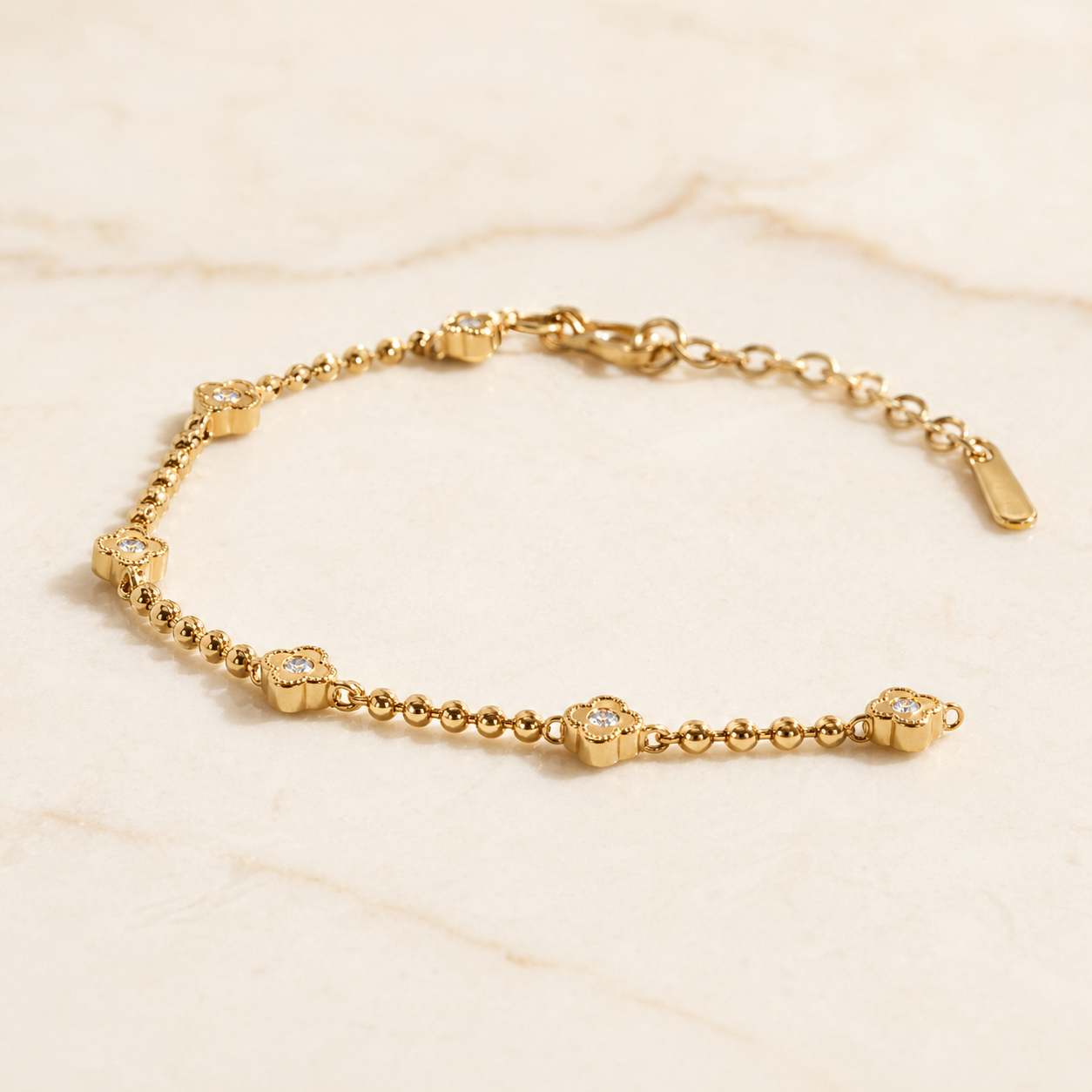 Quatrefoil Beaded Bracelet in 18k Gold